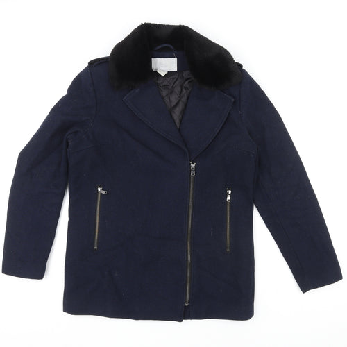 H&M Womens Blue Biker Jacket Size 8 Zip