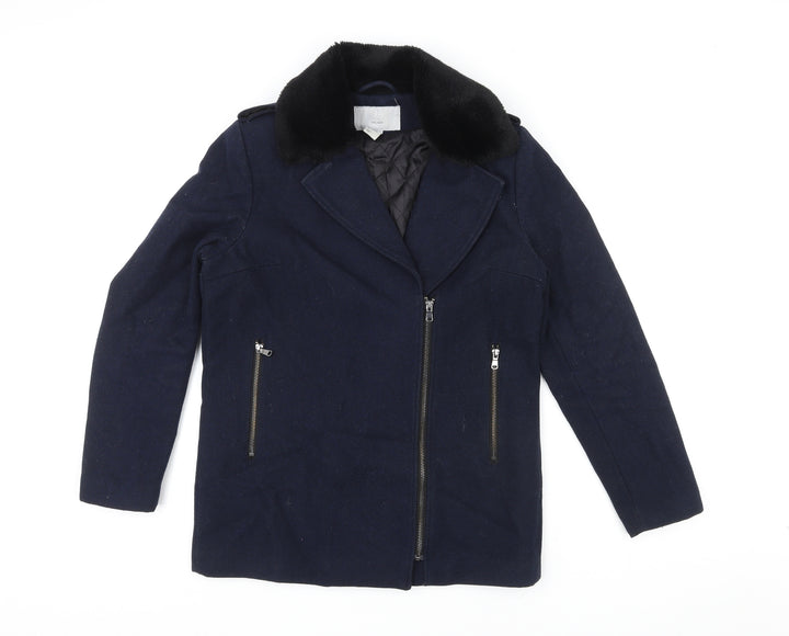 H&M Womens Blue Biker Jacket Size 8 Zip