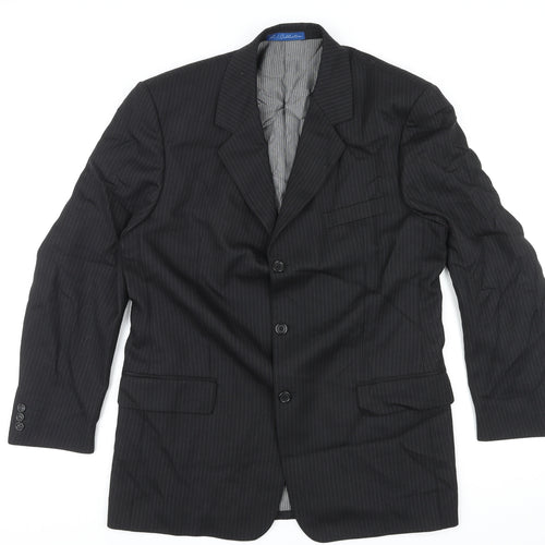 R.I. Collection Mens Black Striped Wool Jacket Suit Trousers Size 40 Regular