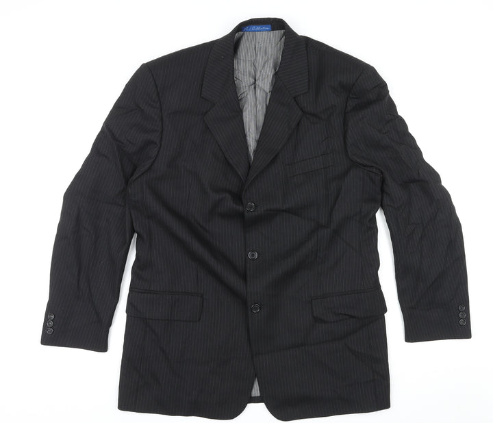 R.I. Collection Mens Black Striped Wool Jacket Suit Trousers Size 40 Regular