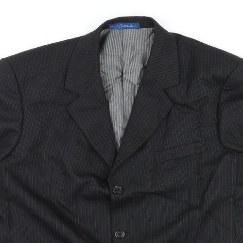 R.I. Collection Mens Black Striped Wool Jacket Suit Trousers Size 40 Regular