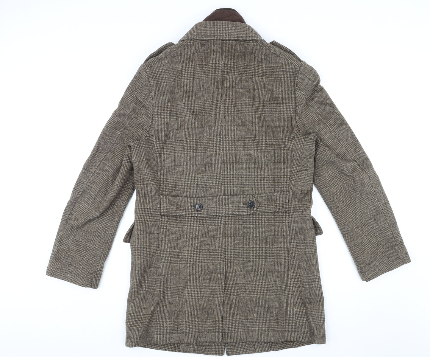 Marks and Spencer Mens Brown Check Pea Coat Coat Size S Button