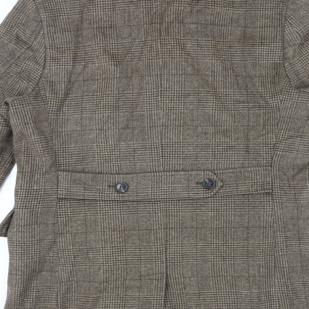 Marks and Spencer Mens Brown Check Pea Coat Coat Size S Button
