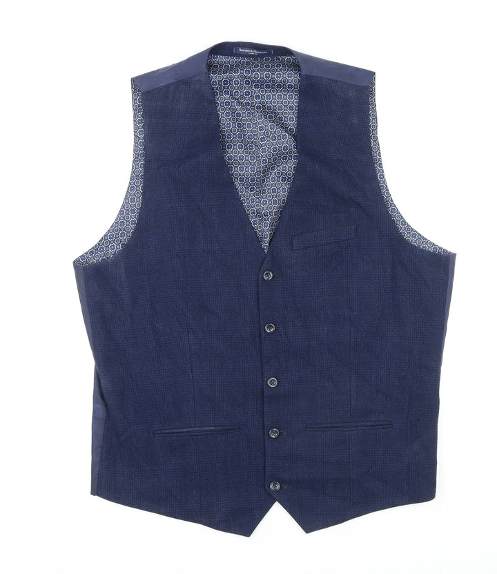 Sawyers & Hendricks Mens Blue Polyester Jacket Suit Waistcoat Size 44 Regular