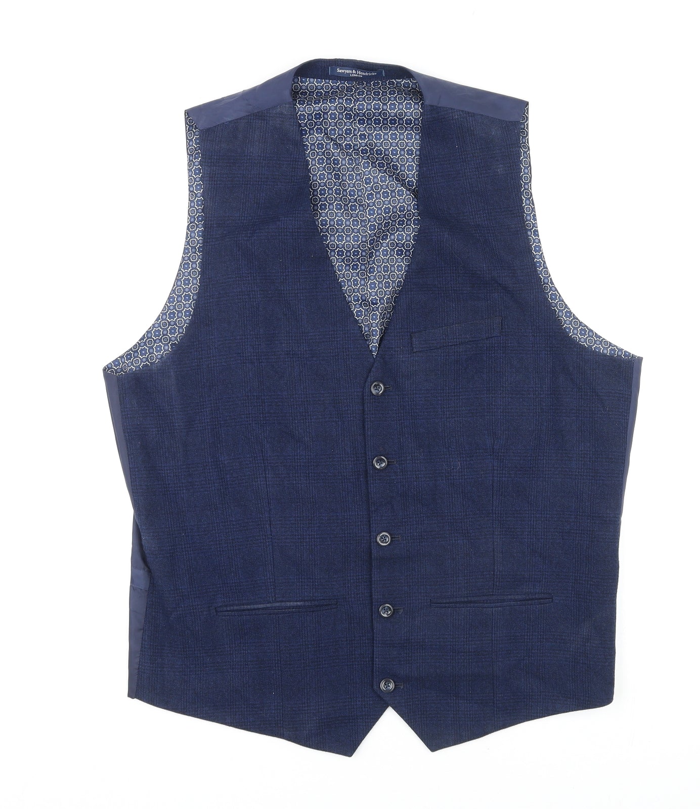 Sawyers & Hendricks Mens Blue Polyester Jacket Suit Waistcoat Size 44 Regular