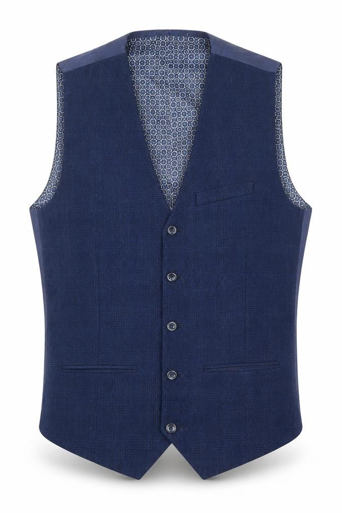 Front view of Sawyers & Hendricks men’s blue polyester jacket suit waistcoat, size 44, regular