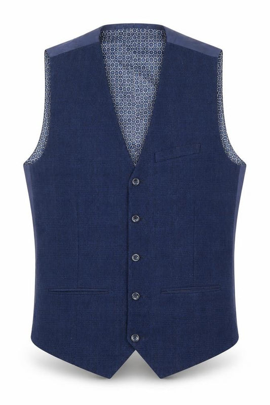 Front view of Sawyers & Hendricks men’s blue polyester jacket suit waistcoat, size 44, regular