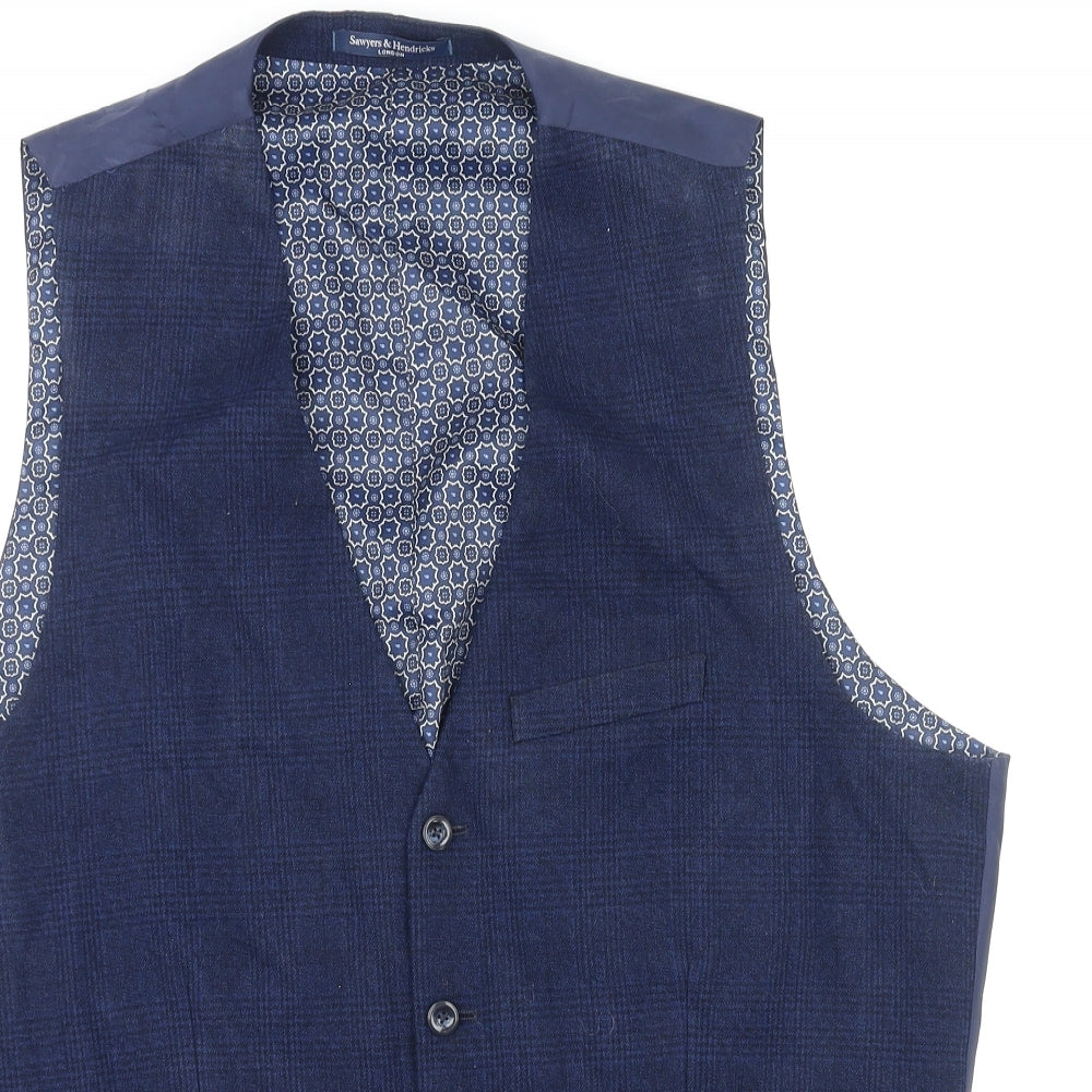 Sawyers & Hendricks Mens Blue Polyester Jacket Suit Waistcoat Size 44 Regular