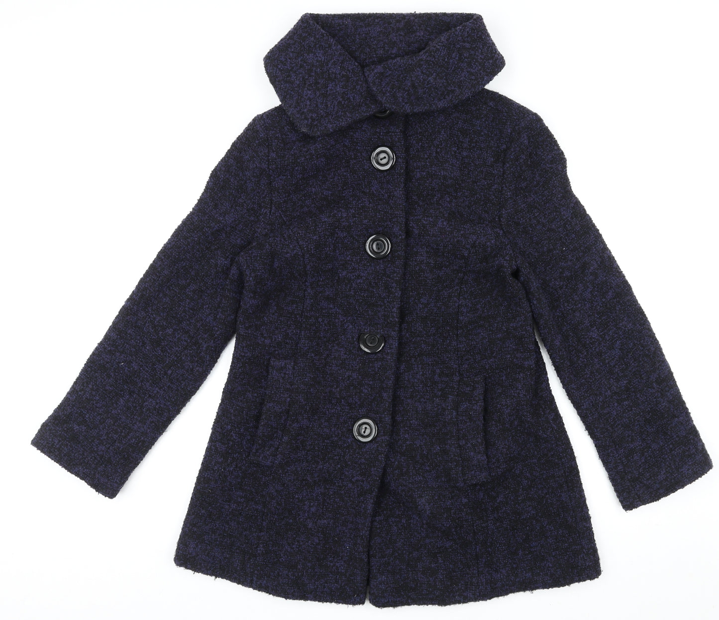 Debenhams Womens Blue Geometric Overcoat Coat Size 12 Button