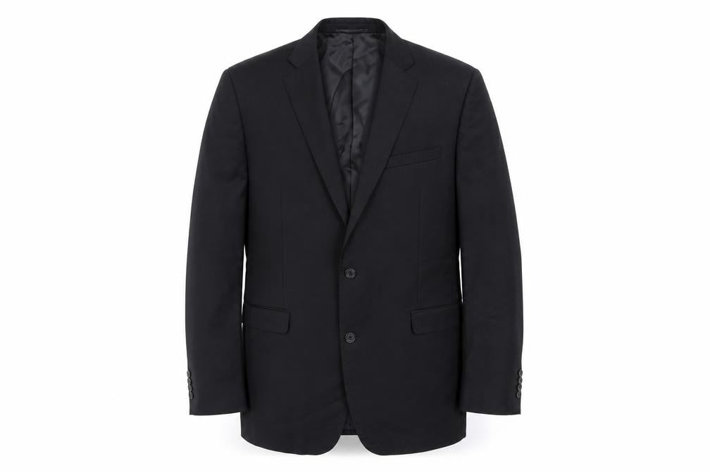 Front view of Lanificio men’s black wool jacket suit jacket, size 46, regular