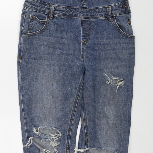 Denim & Co. Womens Blue Cotton Dungaree One-Piece Size 8 L28 in Zip - Distressed Open Knee