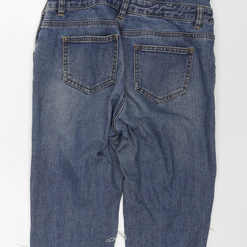 Denim & Co. Womens Blue Cotton Dungaree One-Piece Size 8 L28 in Zip - Distressed Open Knee