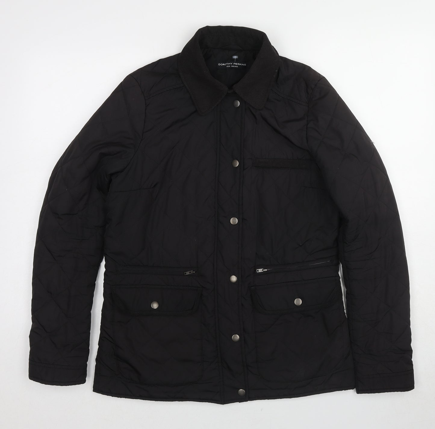 Dorothy Perkins Womens Black Quilted Jacket Size 10 Zip