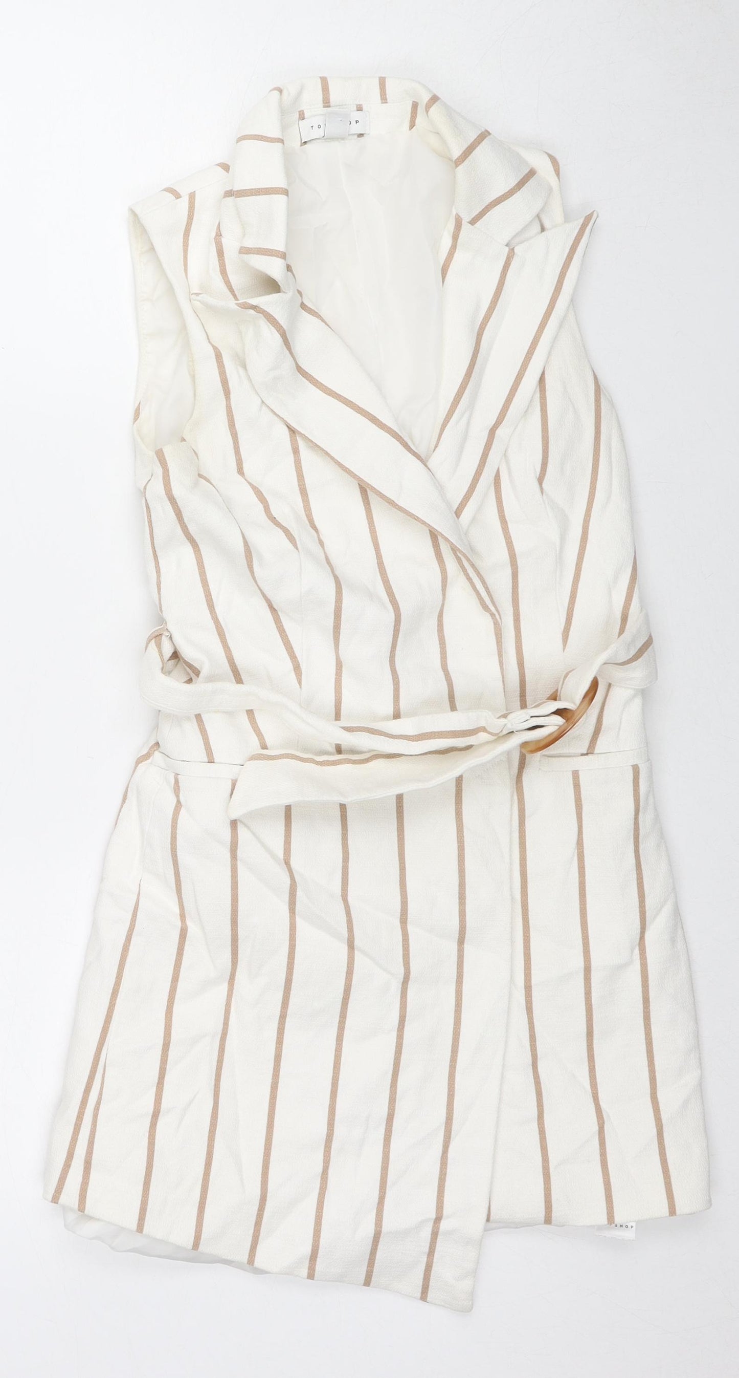 Topshop Womens White Striped Gilet Jacket Size 8 Button