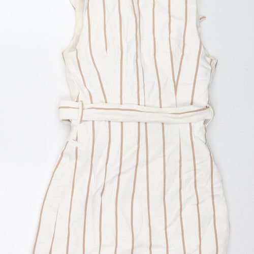 Topshop Womens White Striped Gilet Jacket Size 8 Button