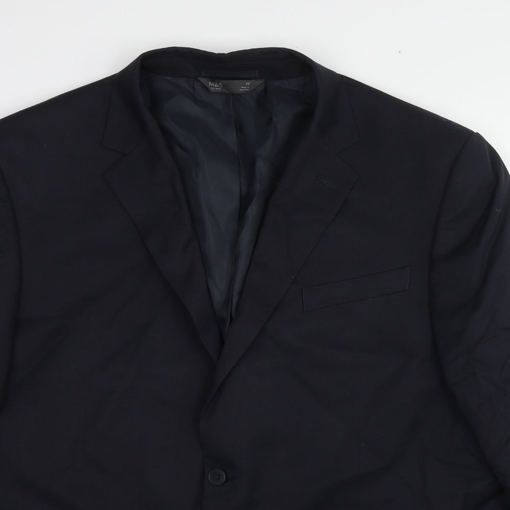 Marks and Spencer Mens Black Polyester Jacket Suit Jacket Size 46 Regular