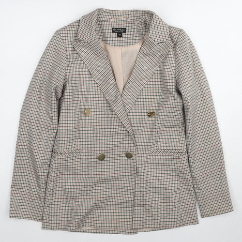 Miss Selfridge Womens Beige Plaid Polyester Jacket Blazer Size 8