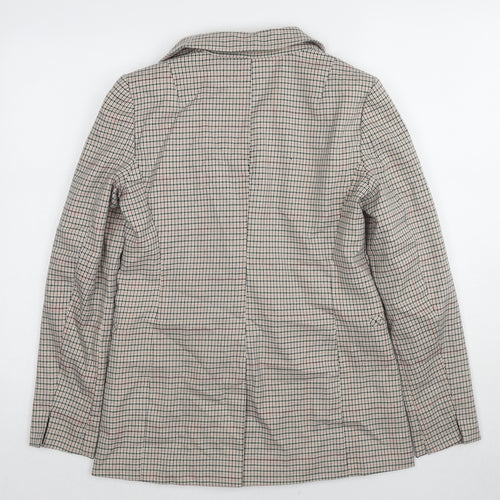 Miss Selfridge Womens Beige Plaid Polyester Jacket Blazer Size 8