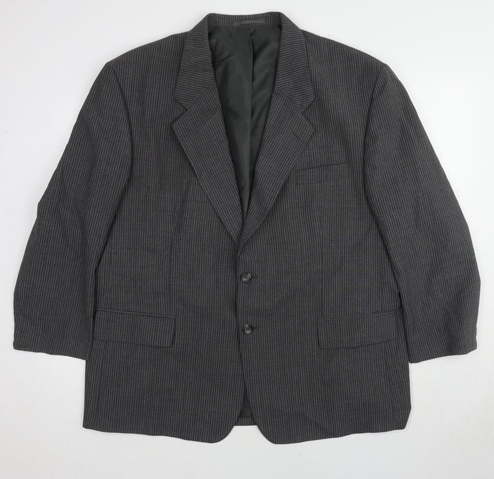 Skopes Mens Grey Striped Polyester Jacket Blazer Size 48 Regular