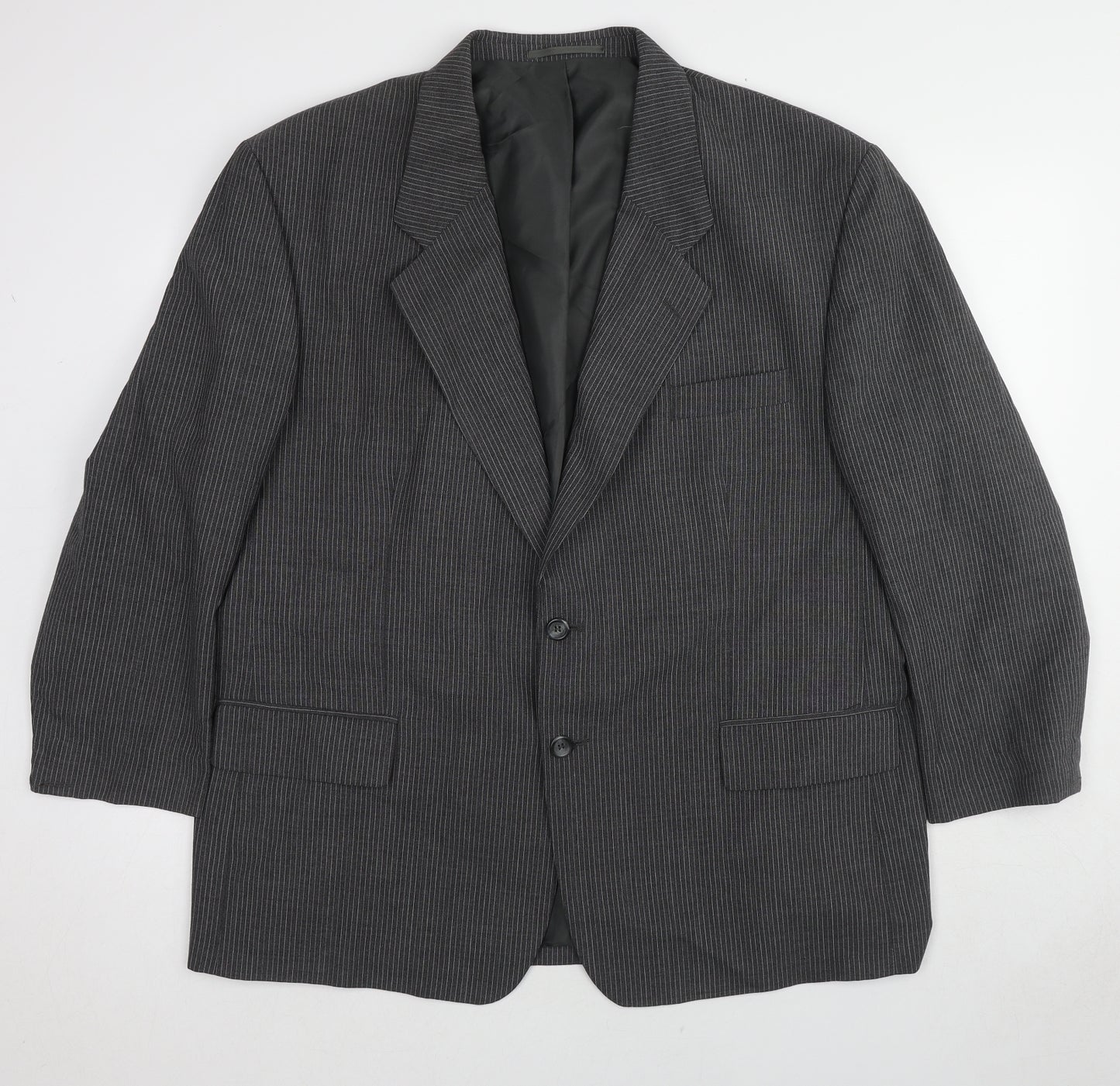 Skopes Mens Grey Striped Polyester Jacket Blazer Size 48 Regular