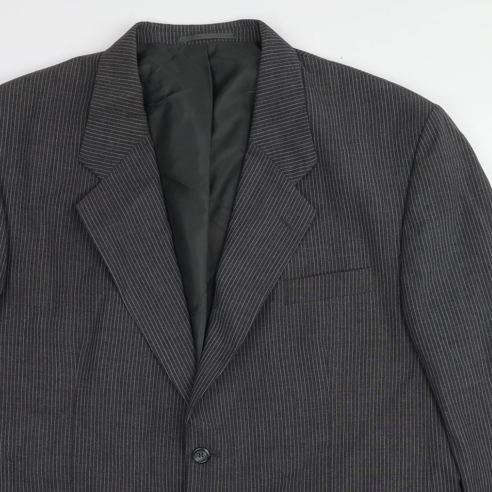 Skopes Mens Grey Striped Polyester Jacket Blazer Size 48 Regular