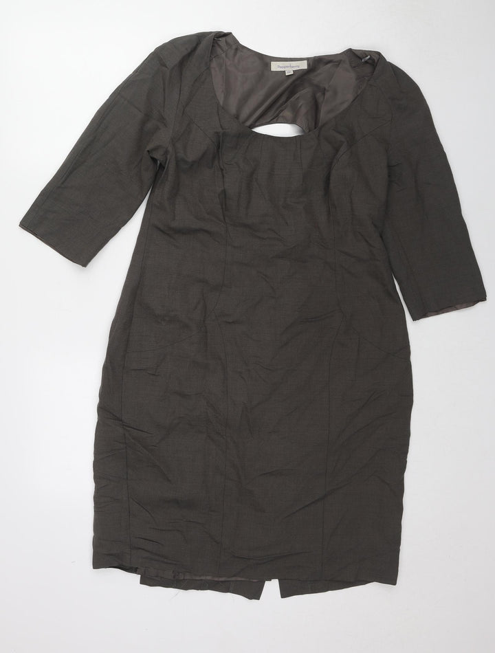 Pepperberry Womens Grey Geometric Polyester Shift Size 14 Round Neck Zip