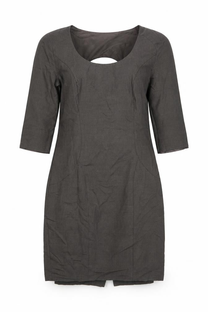 Front view of Pepperberry women’s grey geometric polyester shift, size UK 14, round neck zip