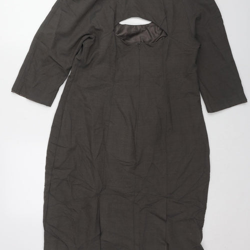 Pepperberry Womens Grey Geometric Polyester Shift Size 14 Round Neck Zip