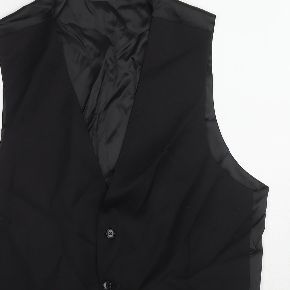 Marks and Spencer Mens Black Wool Jacket Suit Waistcoat Size 44 Regular