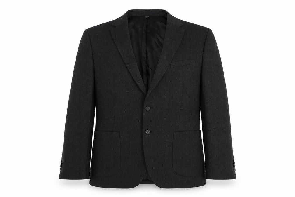 Front view of Marks & Spencer men’s grey polyamide jacket blazer, size 48, regular