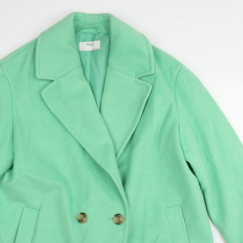Marks and Spencer Womens Green Pea Coat Coat Size 16 Button