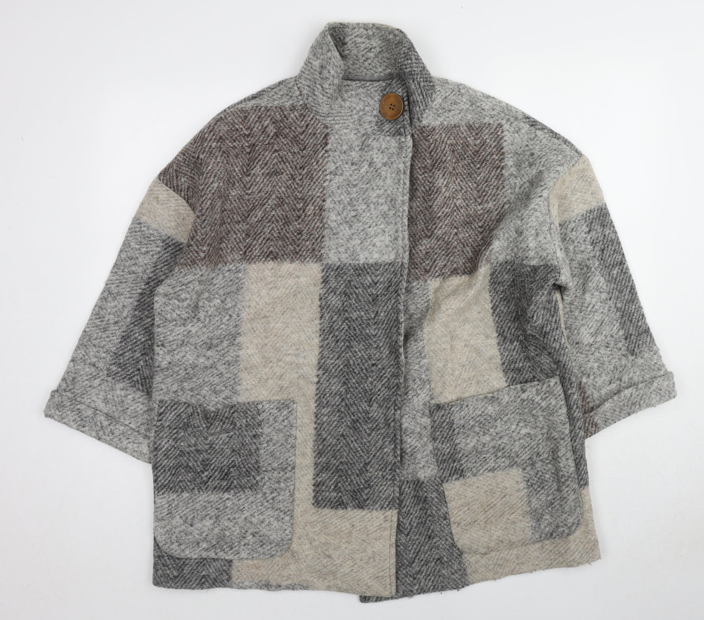 NICOLE FARHI Womens Grey Geometric Jacket Size 14 Button