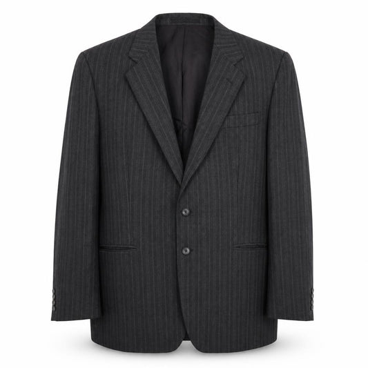 Front view of St Michael men’s grey striped polyester jacket suit jacket, size 44, regular