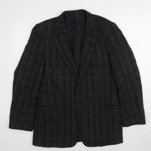 Canda Mens Black Plaid Wool Jacket Blazer Size 40 Regular