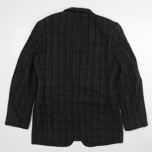 Canda Mens Black Plaid Wool Jacket Blazer Size 40 Regular