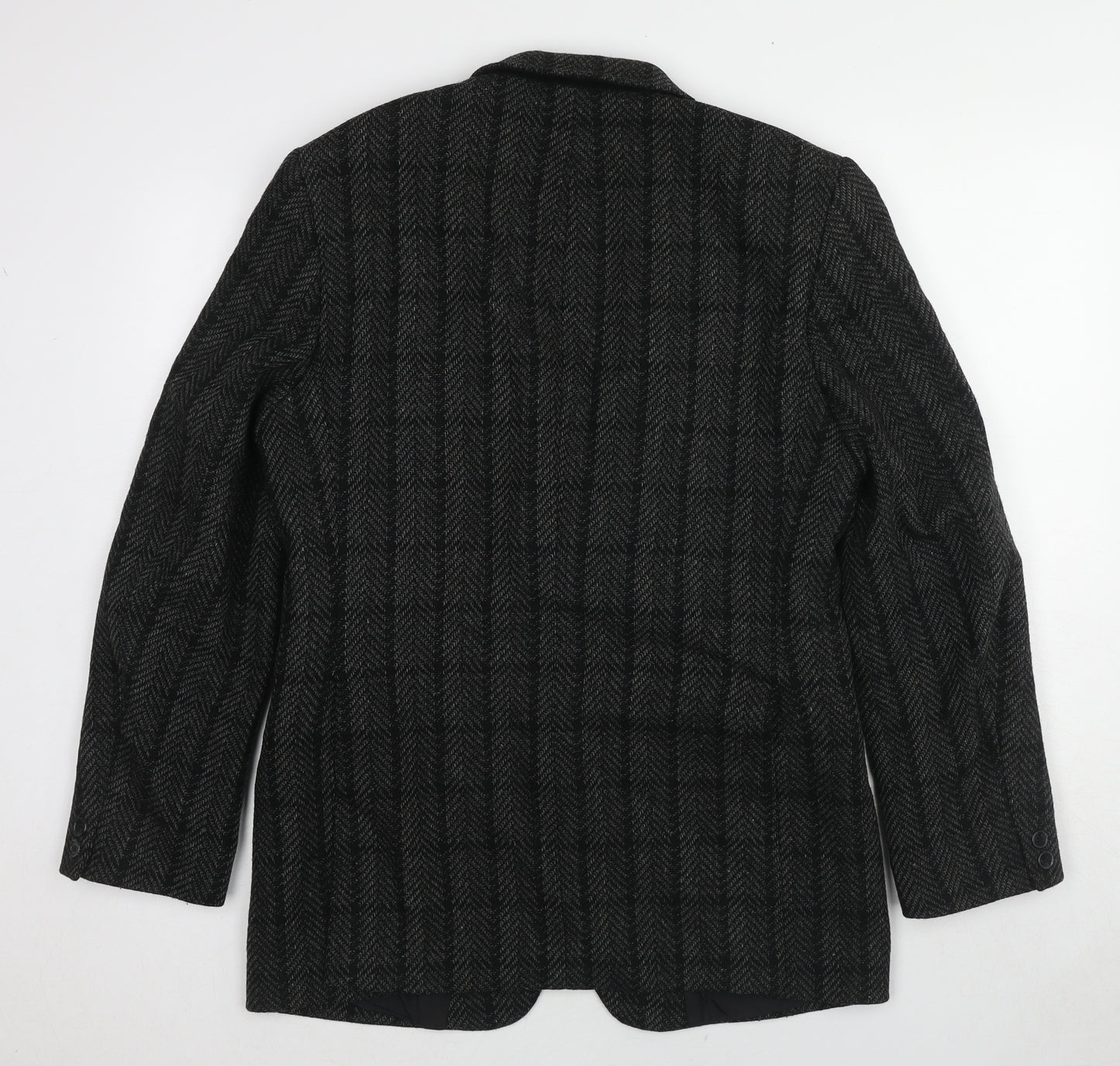 Canda Mens Black Plaid Wool Jacket Blazer Size 40 Regular