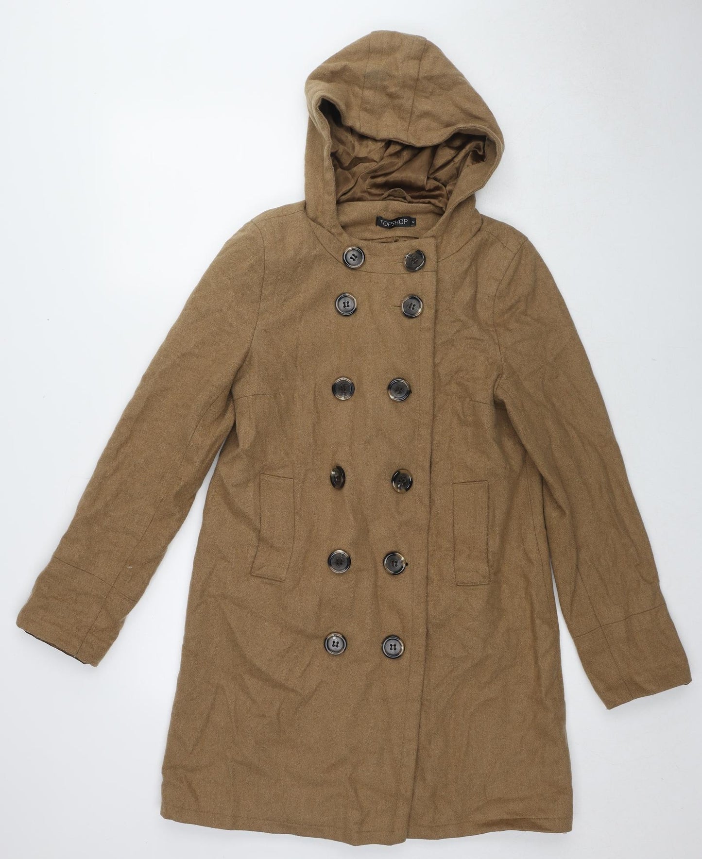Topshop Womens Brown Overcoat Coat Size 12 Button