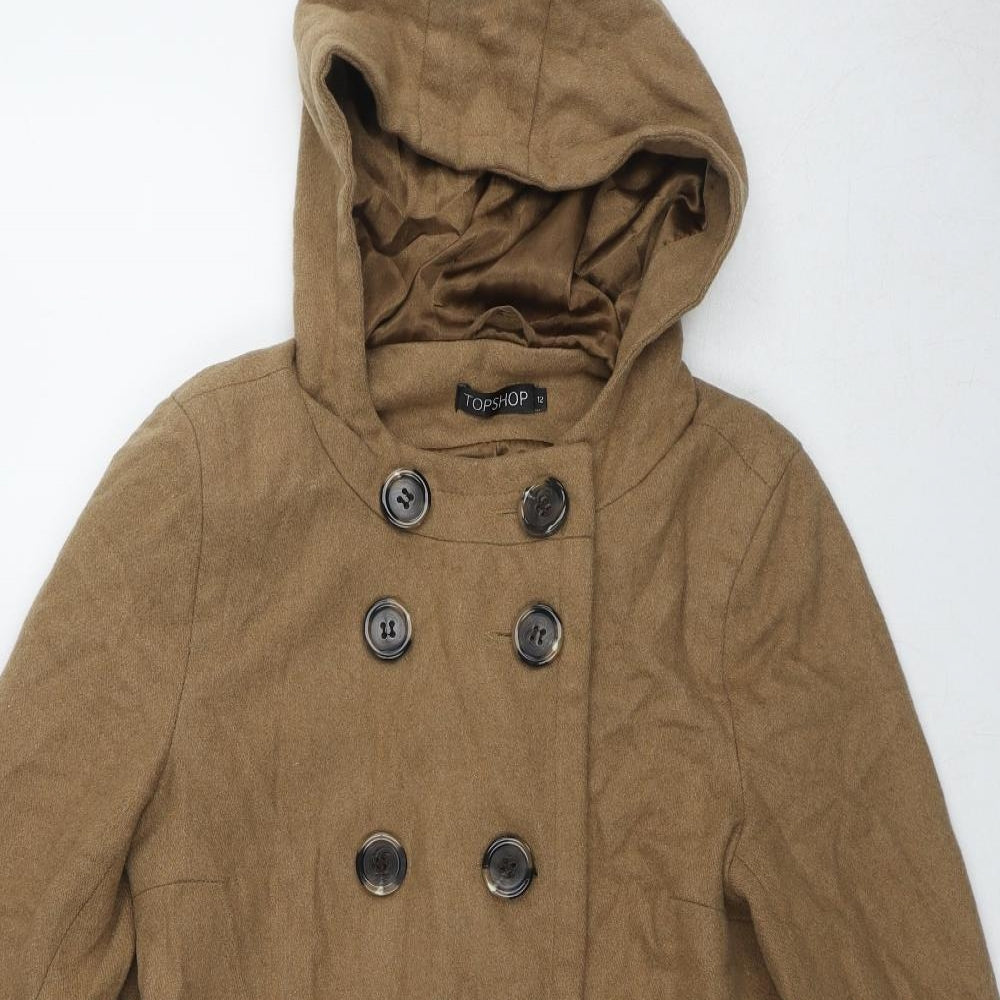 Topshop Womens Brown Overcoat Coat Size 12 Button