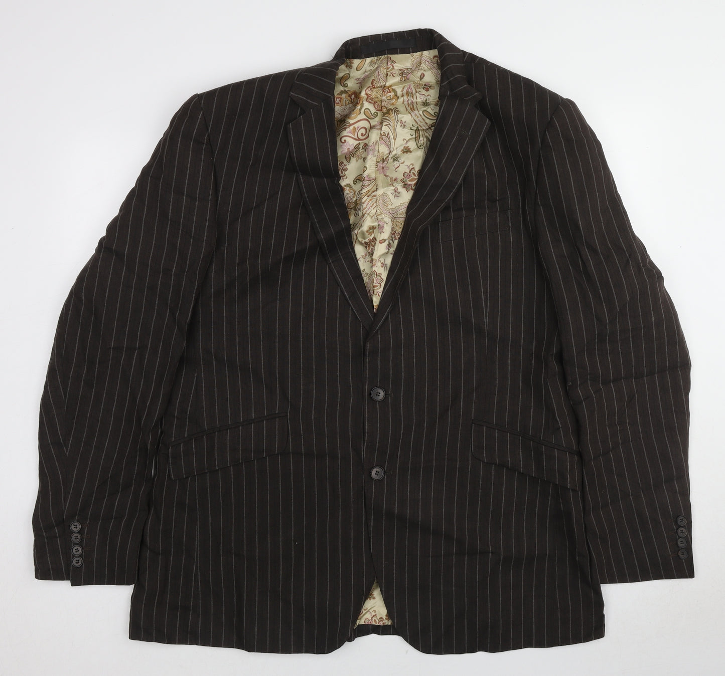Marks and Spencer Mens Brown Striped Linen Jacket Suit Jacket Size 44 Regular