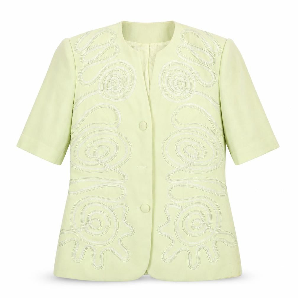 Front view of Gina Tricot women’s green jacket blazer, size UK 10, button