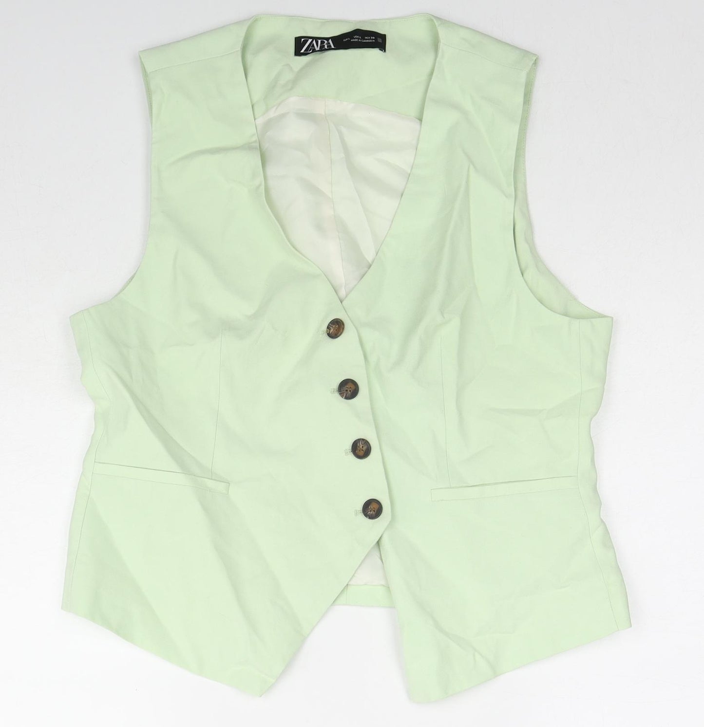 Zara Womens Green Jacket Waistcoat Size L Button