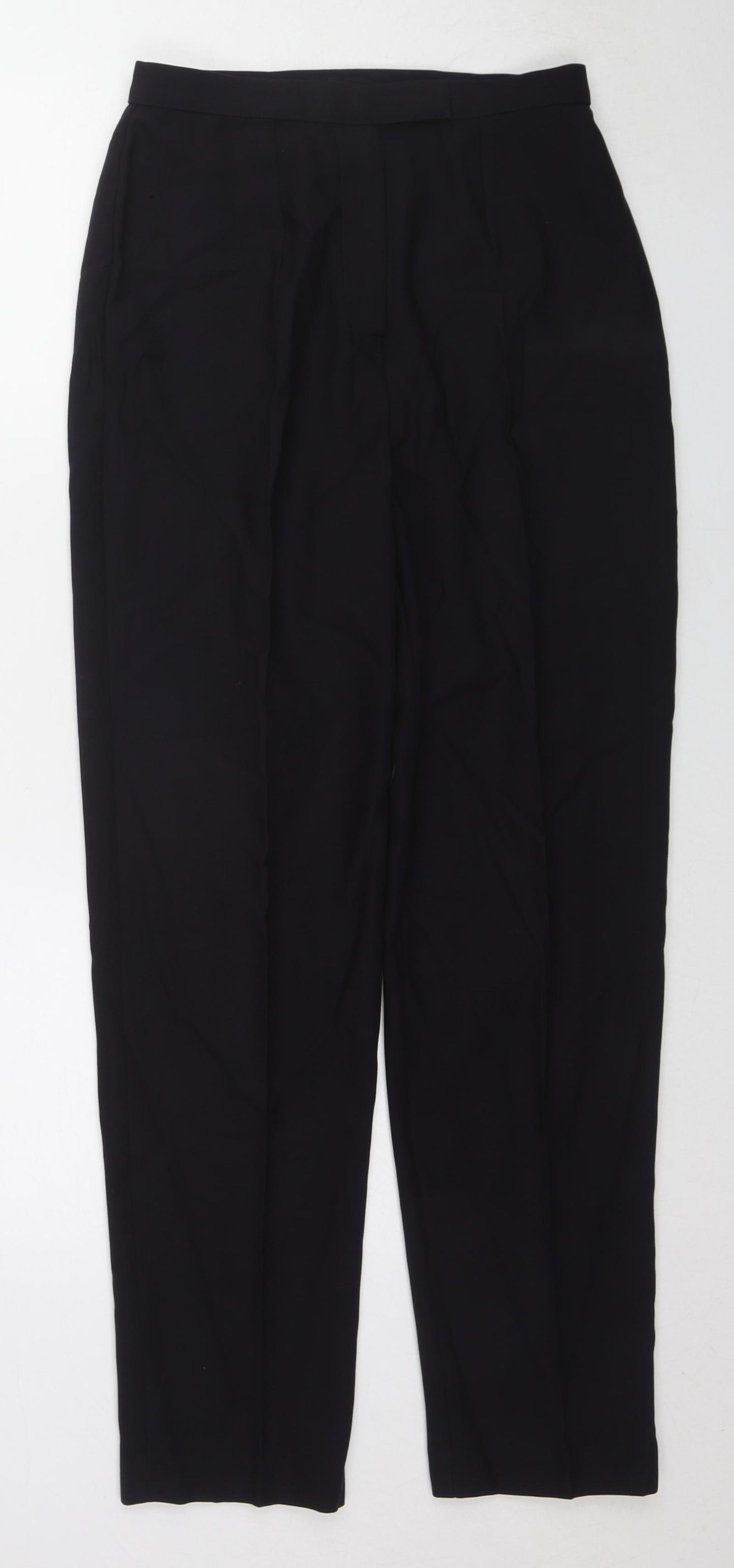 St Michael Womens Black Wool Chino Trousers Size 10 L30 in Regular Zip