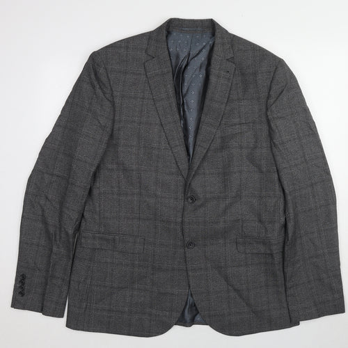 NEXT Mens Grey Plaid Polyester Jacket Suit Jacket Size 46 Regular