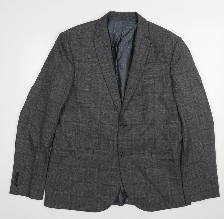 NEXT Mens Grey Plaid Polyester Jacket Suit Jacket Size 46 Regular