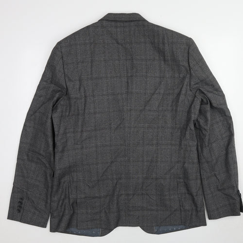 NEXT Mens Grey Plaid Polyester Jacket Suit Jacket Size 46 Regular