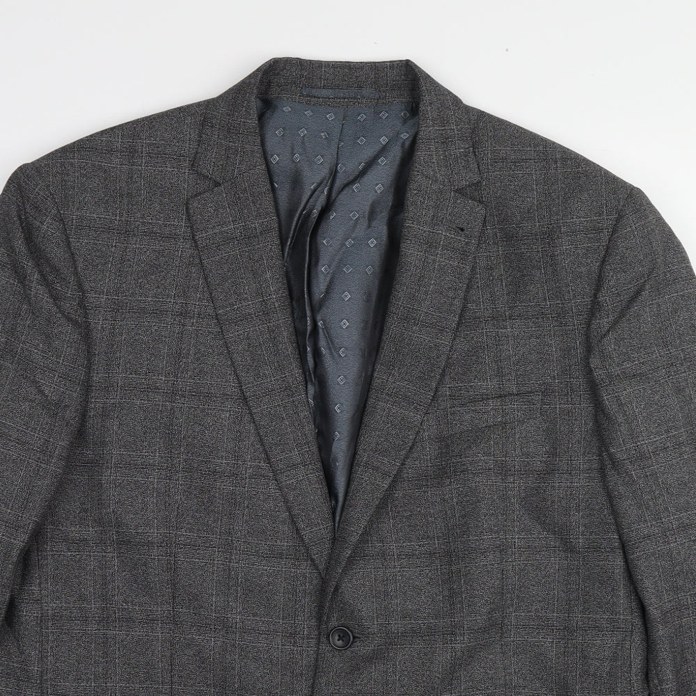 NEXT Mens Grey Plaid Polyester Jacket Suit Jacket Size 46 Regular