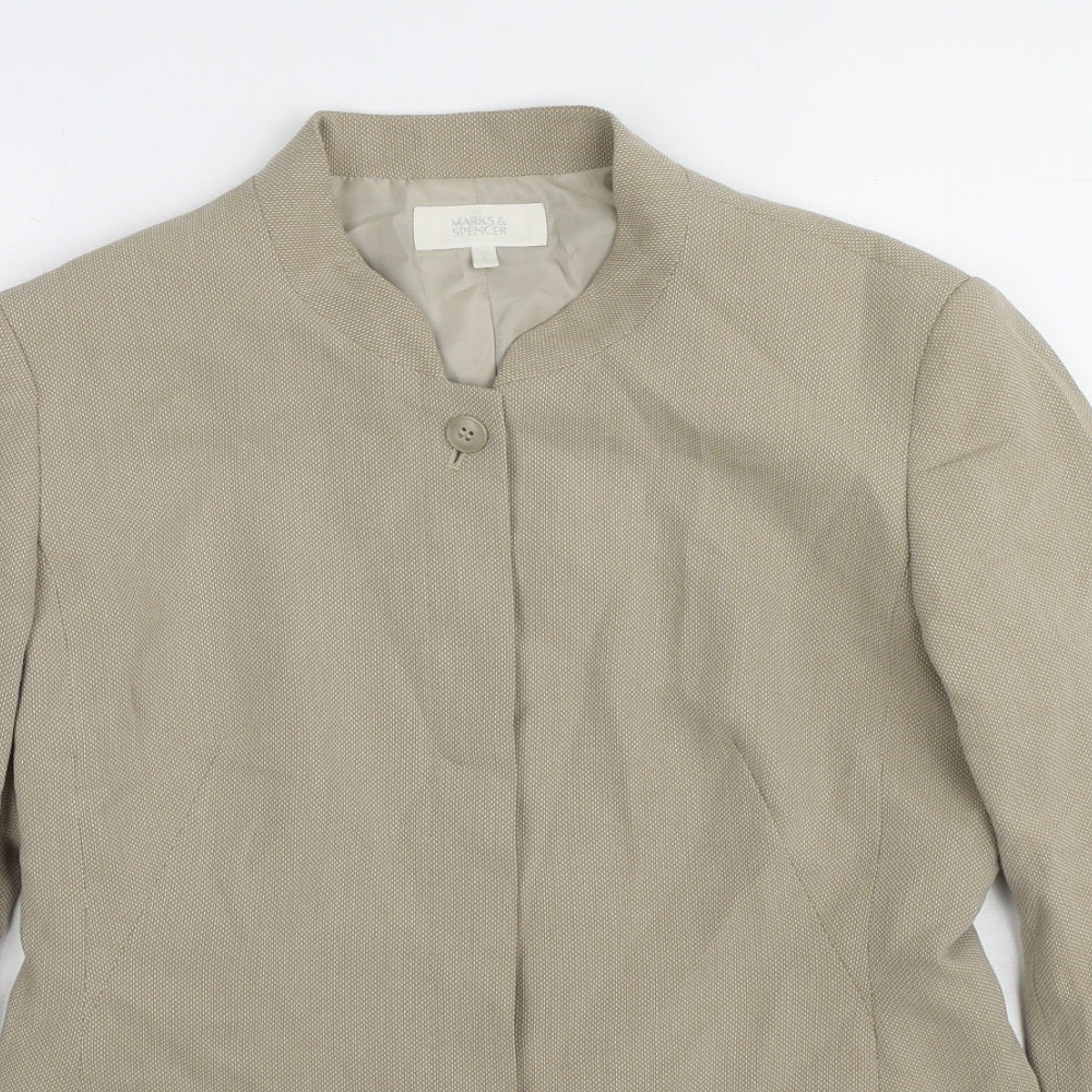 Marks and Spencer Womens Beige Geometric Jacket Blazer Size 12 Button