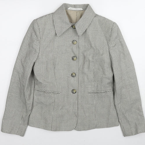 St Michael Womens Beige Geometric Jacket Blazer Size 8 Button