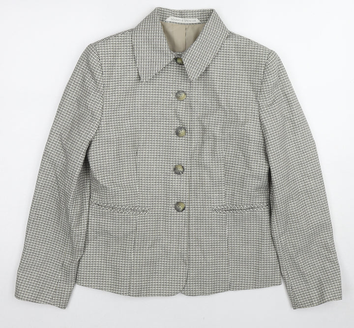 St Michael Womens Beige Geometric Jacket Blazer Size 8 Button