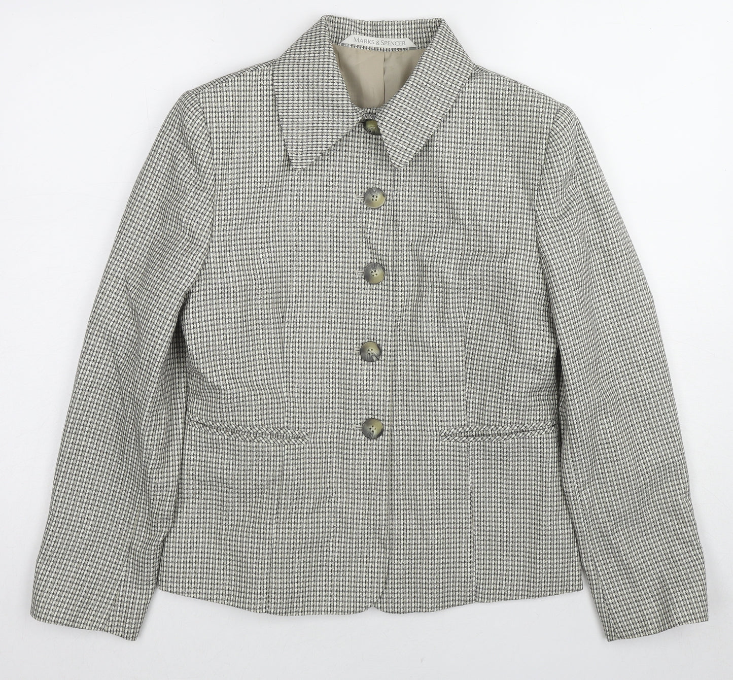 St Michael Womens Beige Geometric Jacket Blazer Size 8 Button